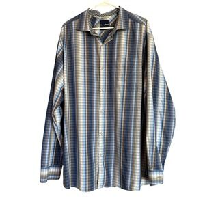 Tommy Bahama‎ Shirt Size 2XL Blue Stripe Plaid Long Sleeve EUC